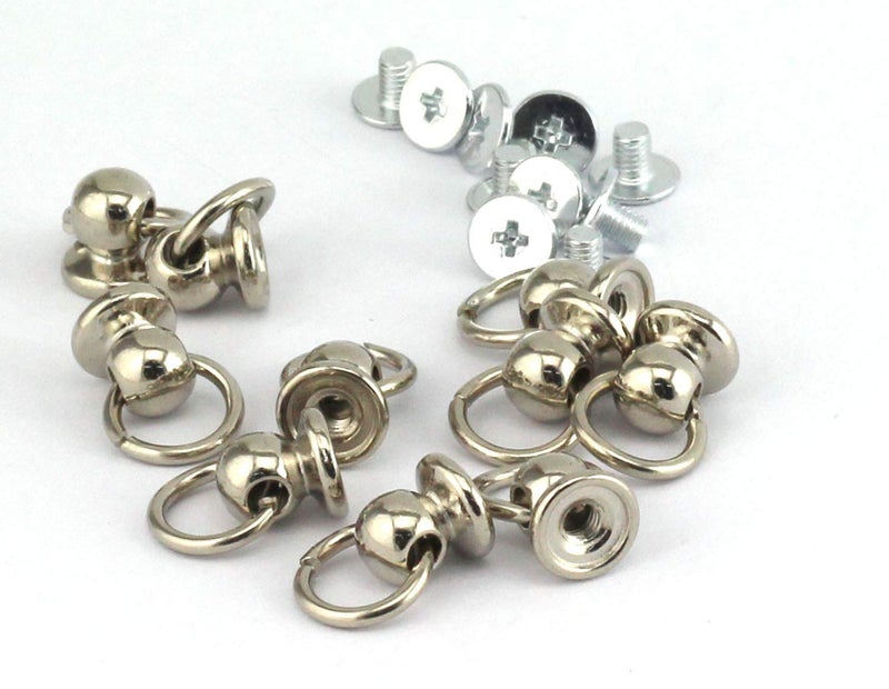 RuiLing 30pcs 8x6mm Screwback Round Head Rivet with Pull Ring Metal Handmade DIY Accessory Nail Heads Stud Leather Craft Screw Rivets Silver - Image 1